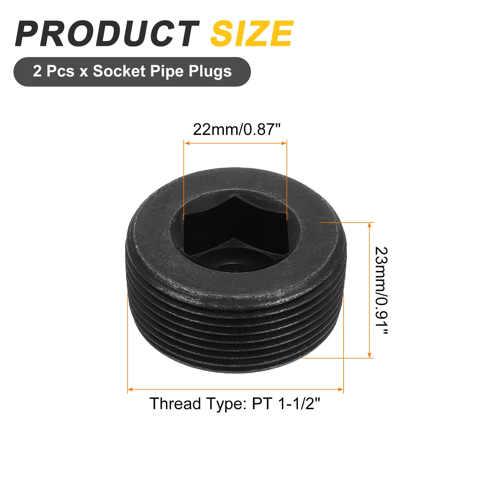QUARKZMAN Esagonali Raccordi PT 1-1/2" Acciaio al Carbonio Nero 2Pcs