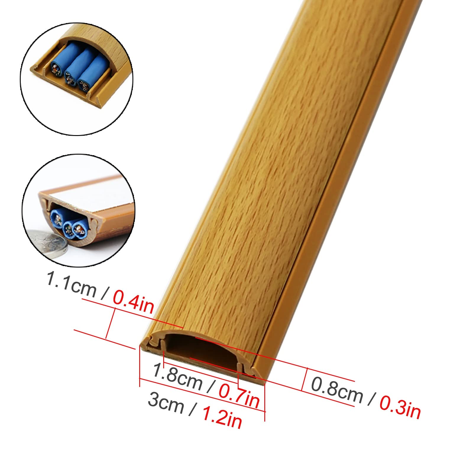 Cubiertas de suelo para cables Grano De Madera Protector De Cable Cubre Cable - Sujeta 3 Cables, Protector De Cable para Suelo, Pasacables Autoadhesivo, 3cm Ancho, 1.1cm Alto ( Size : 200cm (6.6ft) )