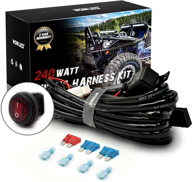 WOWLED LED Light Bar Wiring Harness Relay Kit + Switch 12V Car Wiring Kit for Fog light Spotlight Lamp Off-road light, 4x4 ATV Truck Boat SUV UTV