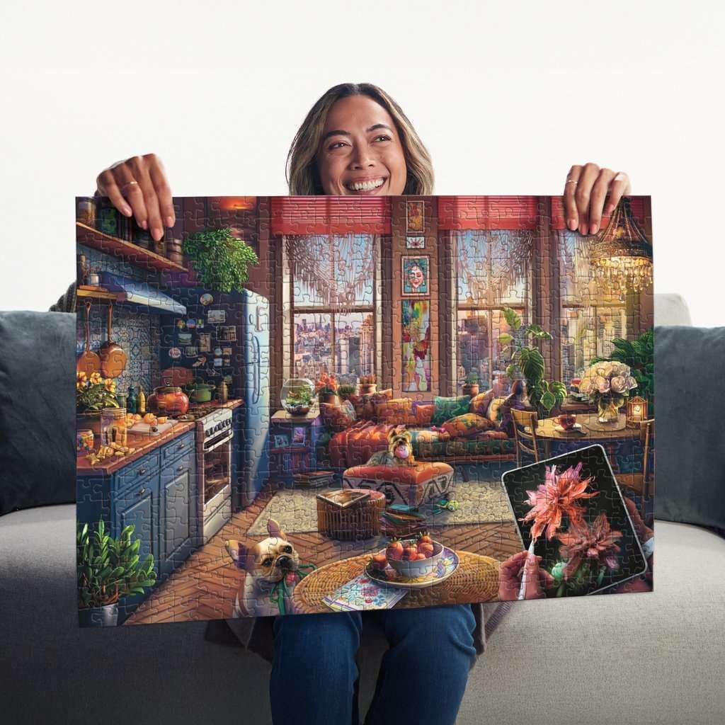 Ravensburger - Cozy Boho Studio - 500 Piece Large Format Jigsaw Puzzle - Charming Studio with a View - Bright, Homey Imagery - Frameable - Premium Quality - Puzzles for Adults