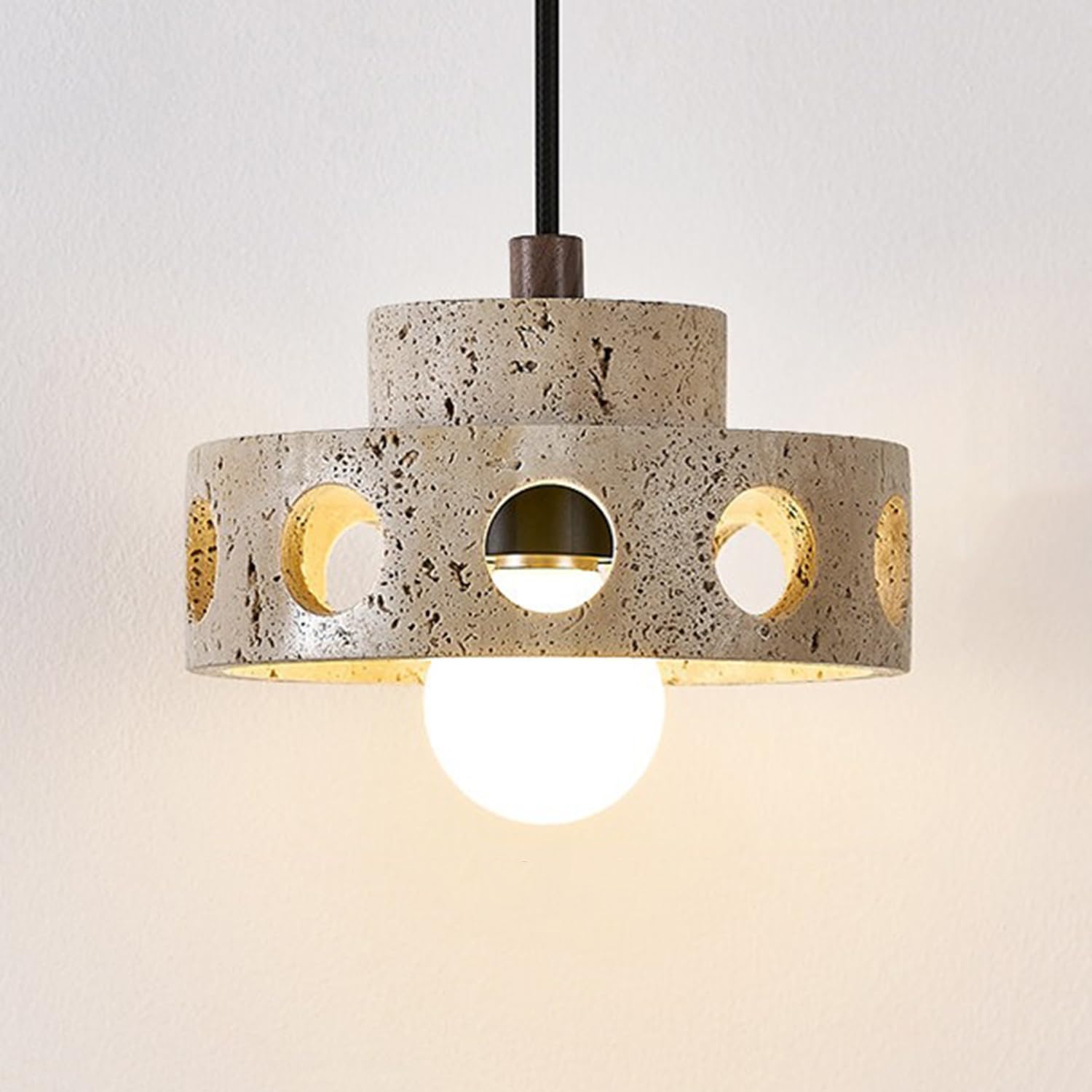 MTNROO Natural Travertine Stone Hanging Lamp 7.0 in Pendant Lights Fixture Porous Travertine Stone E27 Base Japanese Style Wabi-sabi Style Creative for Hallway Commercial Kitchen Island Bar