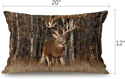 Miniatura 2 de Bonito regalo de ciervo, hierba, bosque, caza, cintura lumbar, de algodón, lino, funda de cojín para sofá, decoración del hogar, rectangular, 12 x