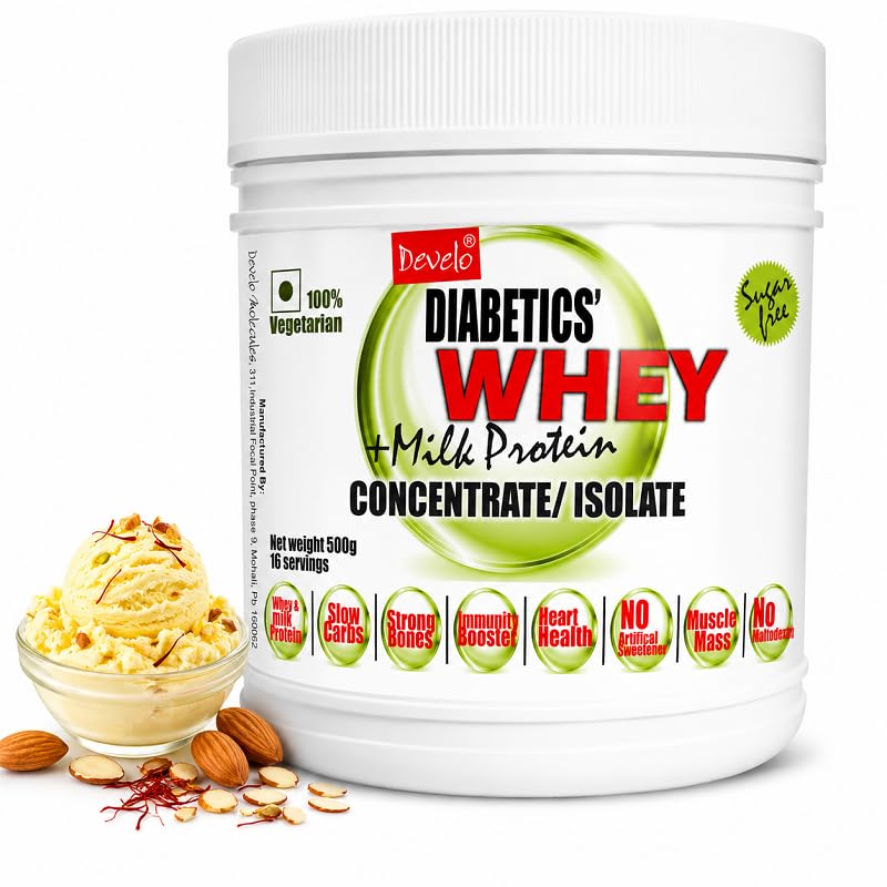 [BRSRAYIPCQMQOEQY] Develo Whey Protein Powder for Diabetic Health & Optimum weight, Sugar Free Snack for Diabetes Care - 500 g Kesar Badam
