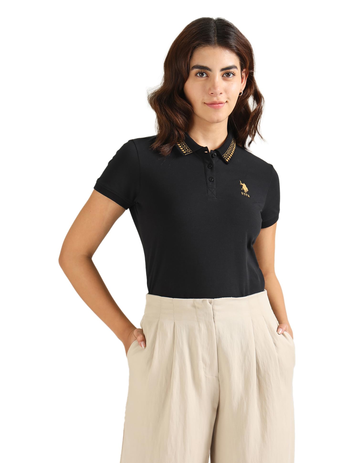 Women's Solid Regular Fit Polo Shirt