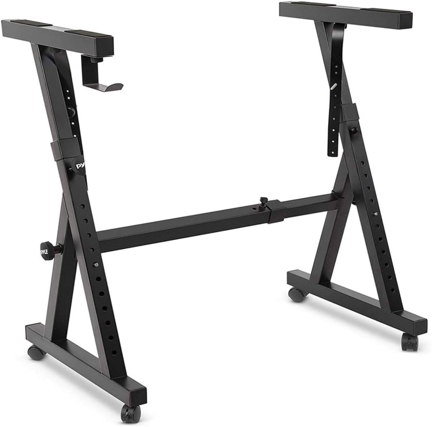 Pyle Universal Electronic Black Heavy-Duty Z Style Keyboard Organ Holder Rack Portable Piano Stand W/Adjustable Height and Width, Locking Wheels