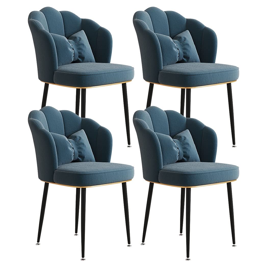 Set di 4 lussuose sedie da pranzo in velluto con gambe in acciaio al carbonio per manicure domestica, tavolo da toeletta, schienale elegante, seduta comoda ed elegante, blu