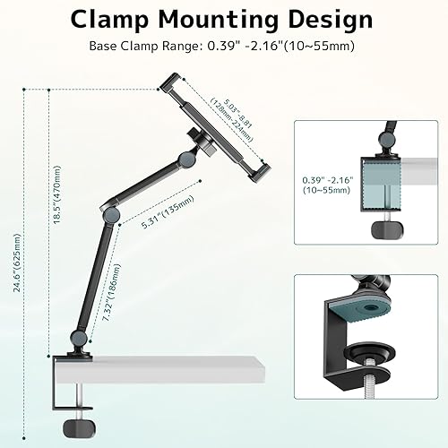 Miniatura 6 de Soporte para tablet para escritorio, soporte portátil para tableta de teléfono para iPad con rotación de 360, soporte de abrazadera de brazo