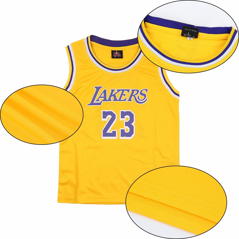 DaceStar 2 Pièces Maillot Basket Enfant, Ensemble Basket Enfant, Maillots Basketball Sans Manches Enfants et Shorts Garçon Fille,Tenue de Basketball Respirant, 4-14 Ans,Jaune 2XL