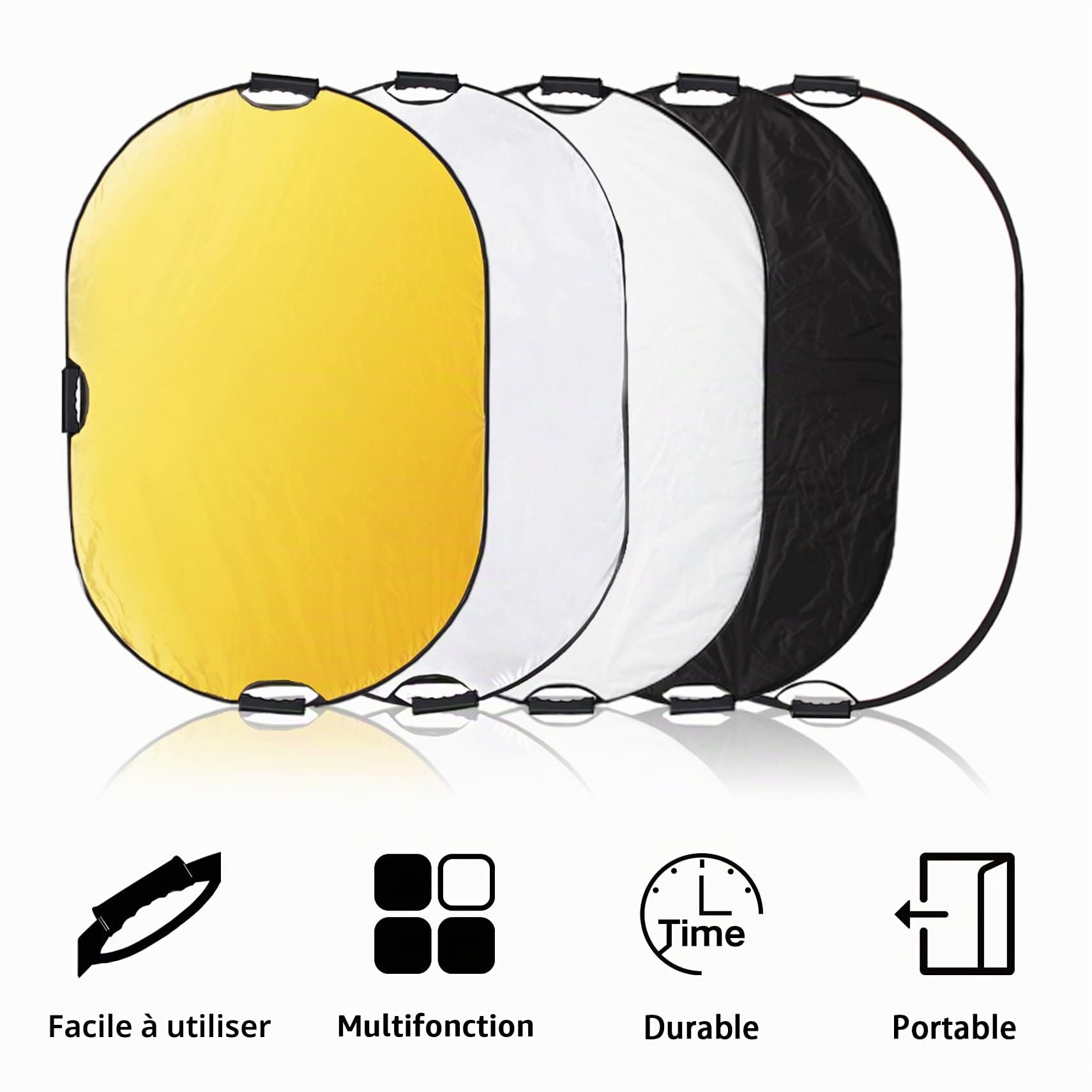 Selens Réflecteur ovale 5 en 1 - 80 x 120 cm - Portable - Pliable - Pour studio photo, éclairage et éclairage extérieur, portrait, photographie