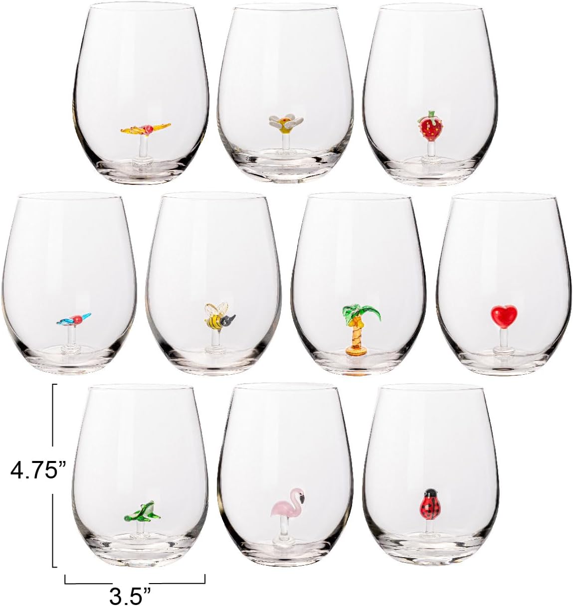 Creative Co-Op Round Stemless Wine Glass Set, Clear, Set of 10