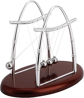 Newtons Cradle Balance Balls, Steel Science Physics Gadget Desk Toys with Wooden Base, Pendulum Ball for Kid and Adult Relieving Stress Boredom