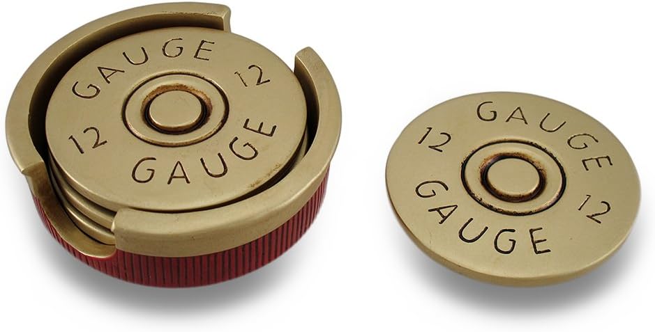 Four Piece 12 Gauge Shotgun Shell Coaster Set W/Base