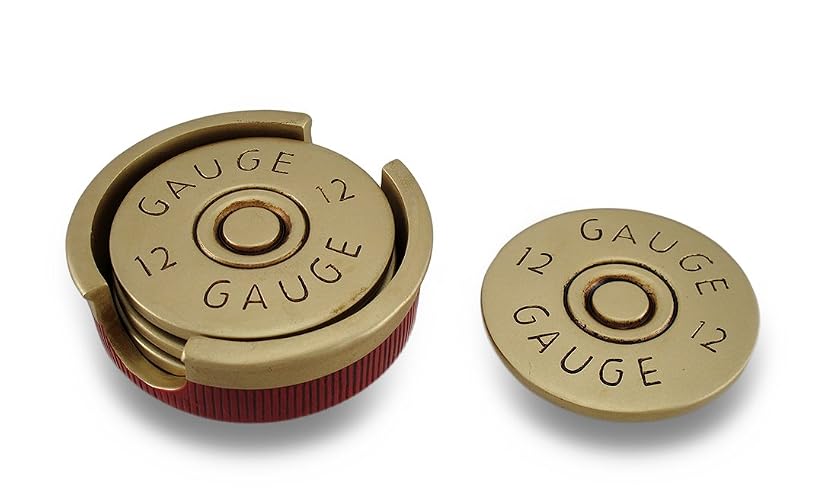 Shotgun Shell Coaster Set, Red/Gold by HomeWetBar