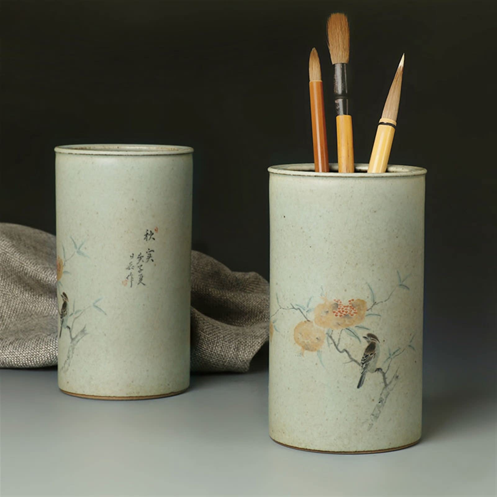 Uchwyt na długopis Uchwyty na długopisy Nowy chiński ręcznie malowany ceramiczny uchwyt na długopisy Retro biurkowy ołówek do brwi kubek do przechowywania uchwyty na ołówki