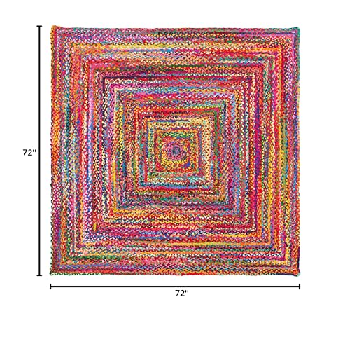 Tapete de Algodón Trenzado Boho 6'x6' Rojo y Multicolor miniatura 2