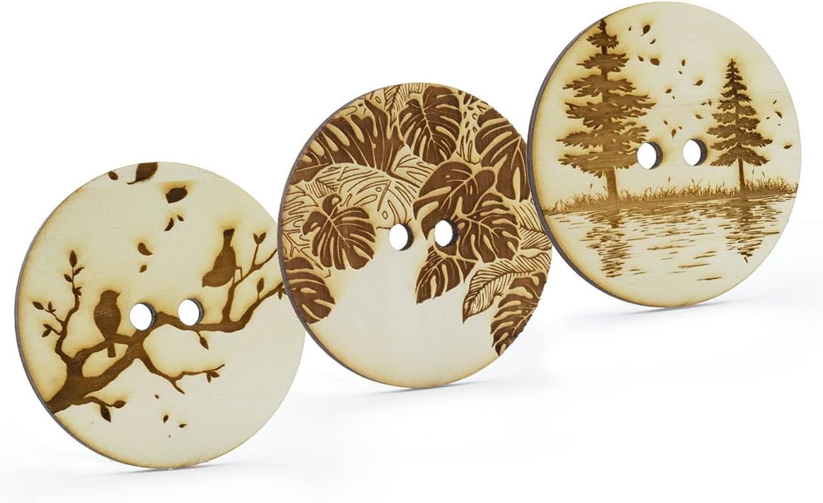 Summer-Ray.com 30pcs 2.36" (60mm) Engraved Wooden Button Sewing DIY Craft