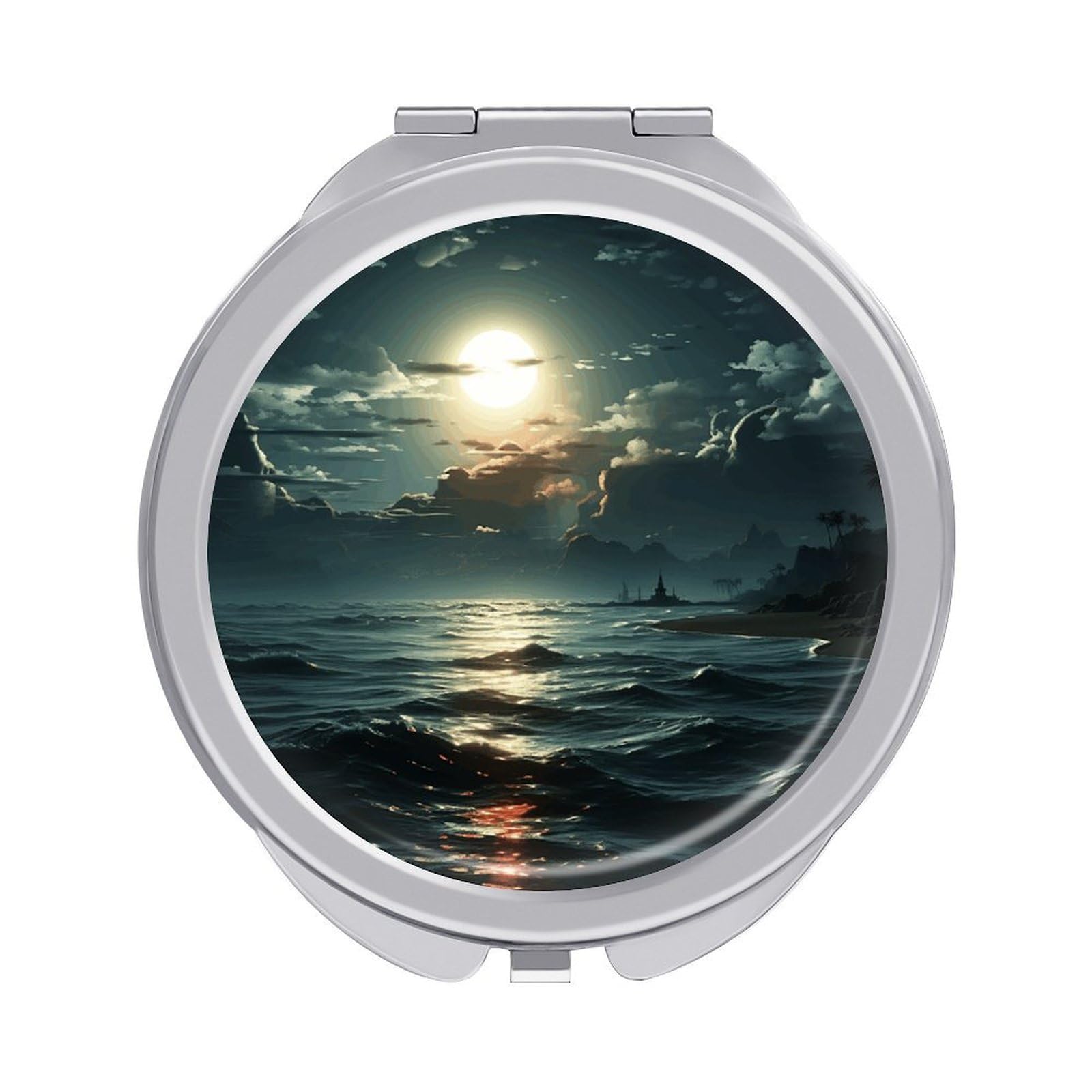 FekiLoot Sea Moon Makeup Mirror Compact Round Travel Makeup Mirror Portable Folding Handheld Pocket Mirrors for Handbag and Purses Gift Mini Mirrors