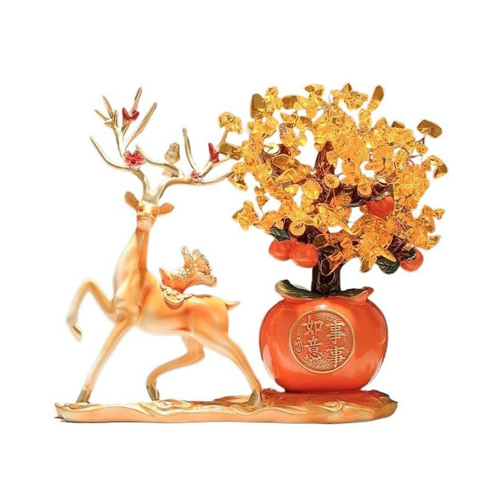 Fortune Crystal Trees Citrine Ruyi Persimmon Fortune Tree, Living Room Wine Cooler Tabletop Decoration