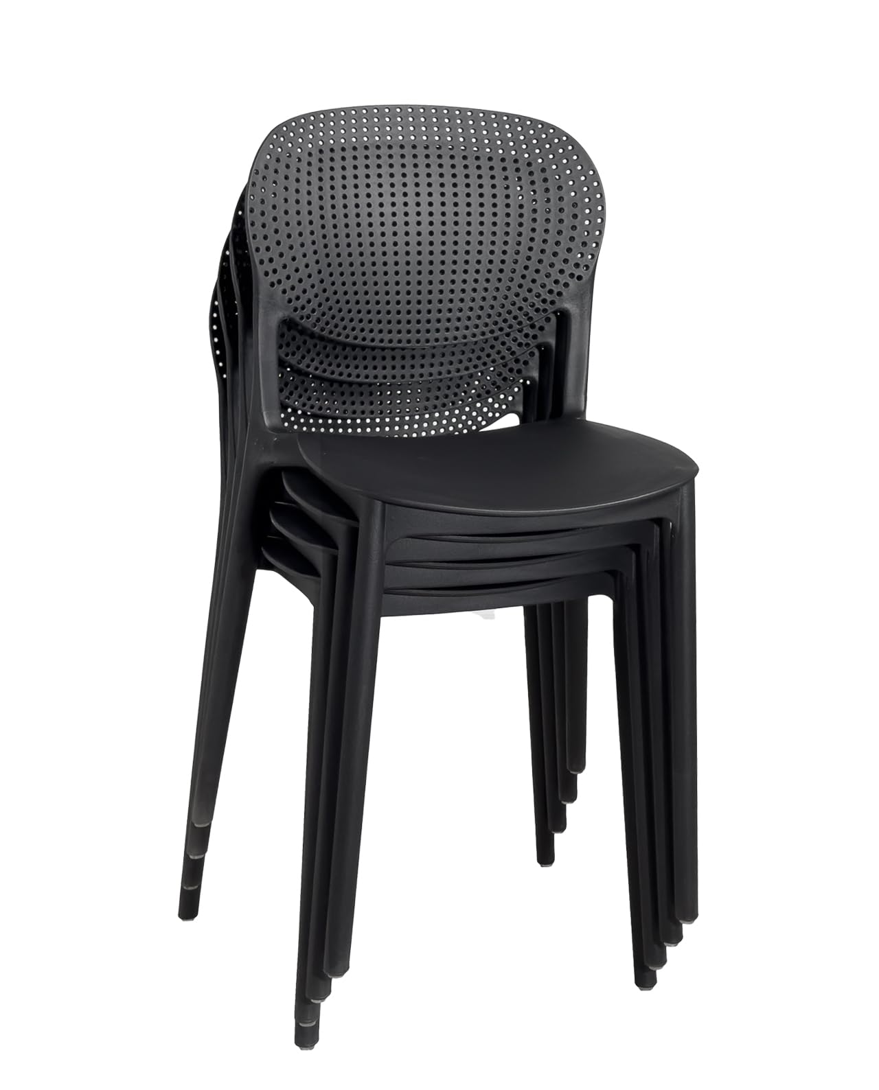 KAYELLES Lot de 4 chaises de Cuisine Noires empilables en Plastique Souple Dossier ajouré ABY (Noir)