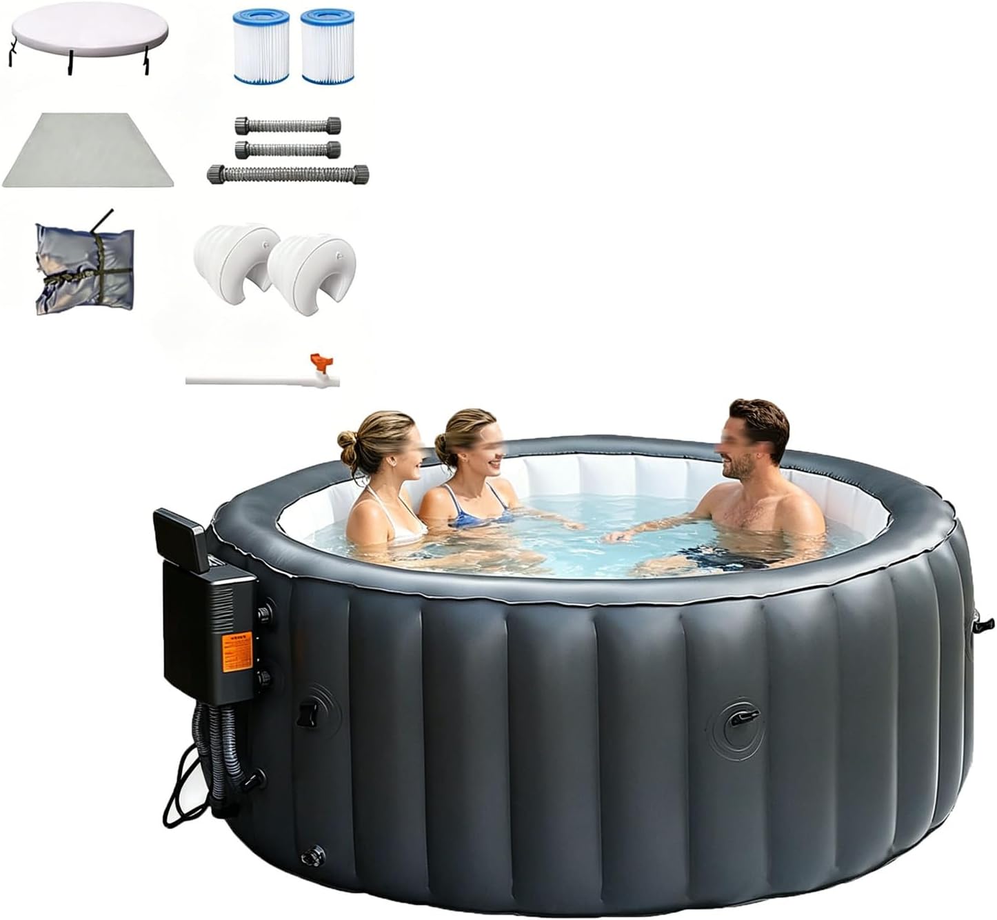 Inflatable Hot Tub, Portable Outdoor Spa Hot Tub, Max. Temp. 40°C/104°F, Airflow 150 Airjets, 2-3 Persons, Inflatable Hot Tub with Cover, for Backyard, Patio and Garden,A