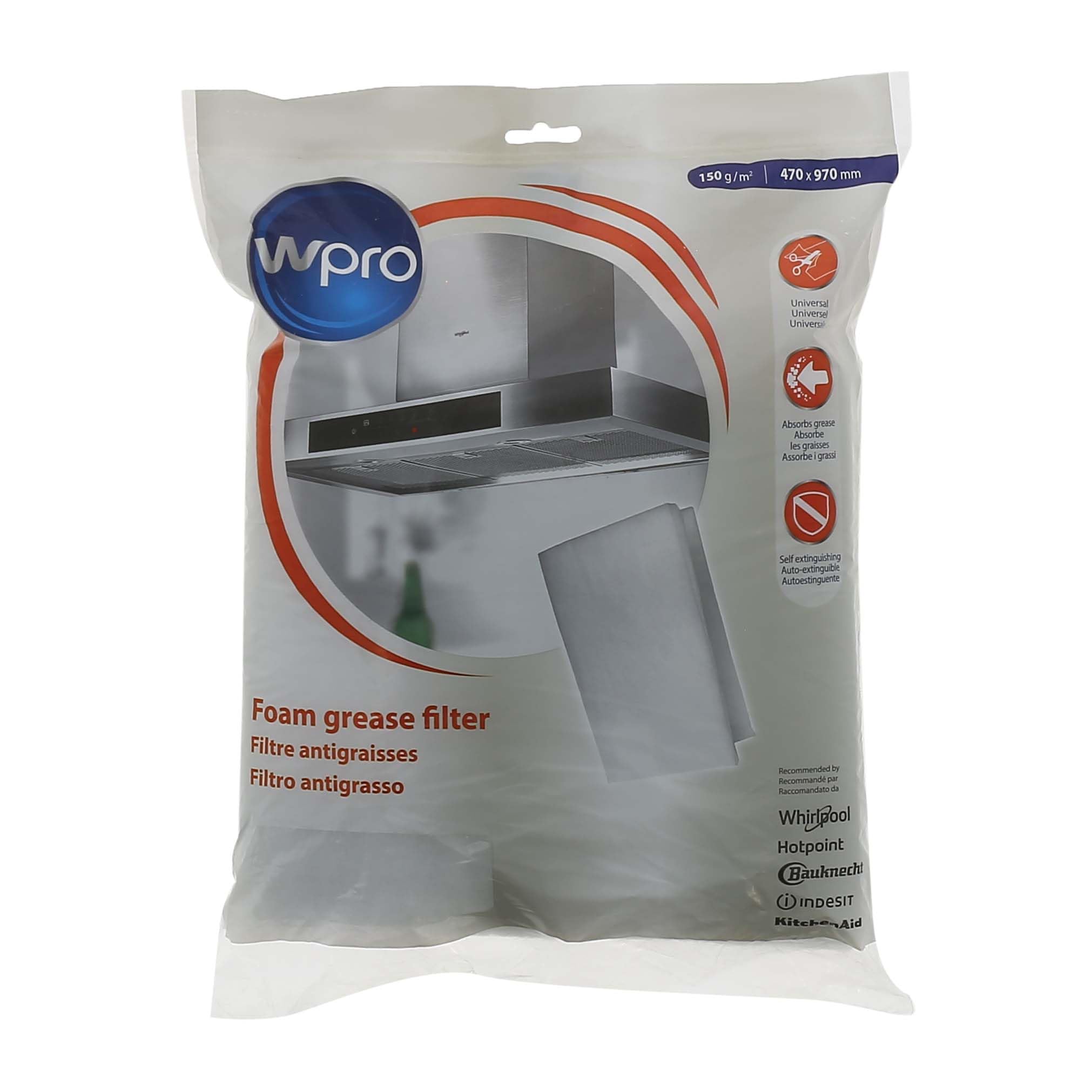 Masterpart White Cooker Hood Wpro™ Universal Foam Grease Filter 470 X 970Mm Cut To Size Extractor Vent Hood Filter 484000008523