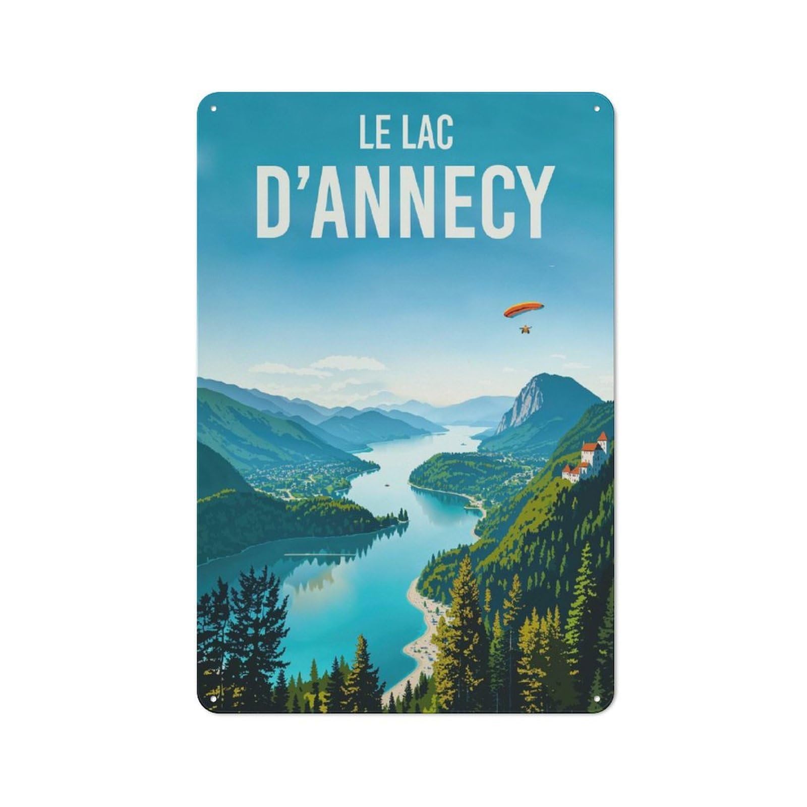 Junmoney Style-12 Metal Plaque 30X20cm With Lake Annecy French Alps Travel For Pub Or Café, Retro Decor, For Pub Decor Enthusiasts Refreshing A Room In Autumn