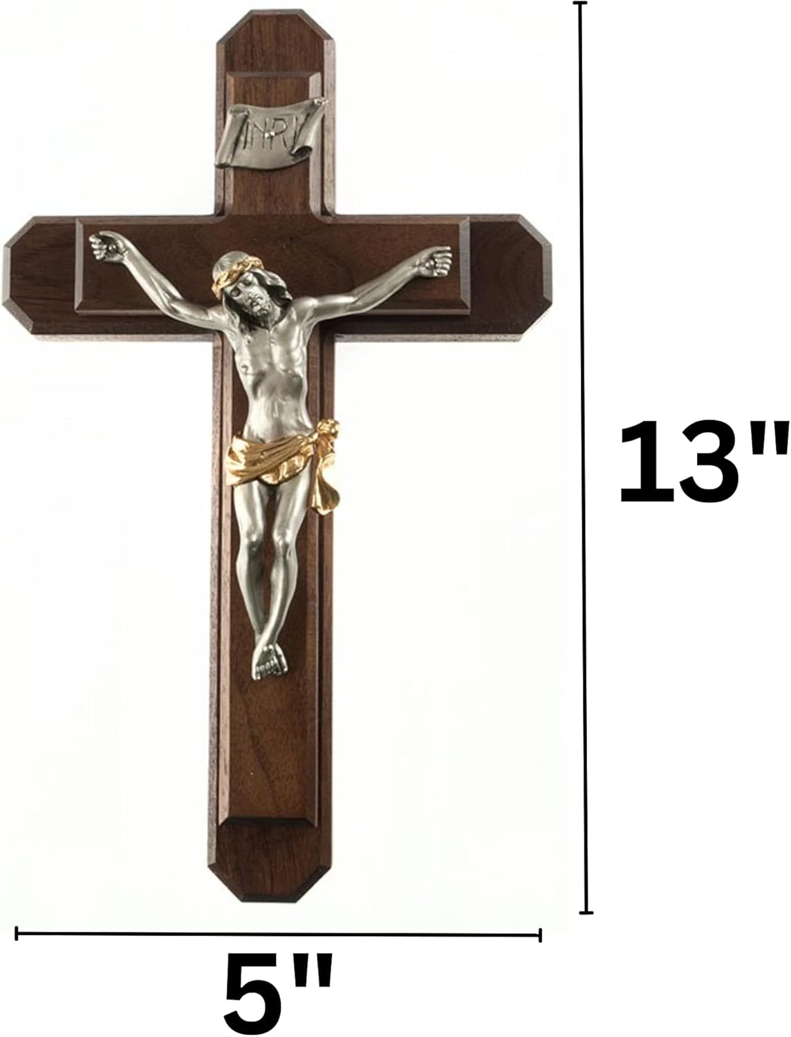Needzo Sick Call Crucifix Pack, Includes Walnut Wall Cross with Pewter Center, Two Candles, a Glass Holy Water Bottle, and Cotton, 13 by 5 Inches