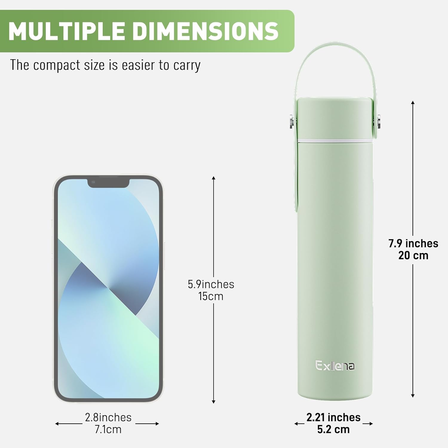 【Upgraded】 Ceramic Lined Small Insulated Water Bottle 10oz with Adjustable Silicone Handle–Small Flask for Hot & Cold Drinks, Ideal for Purse, Lunchbox...(Mint Chill) - Image 4