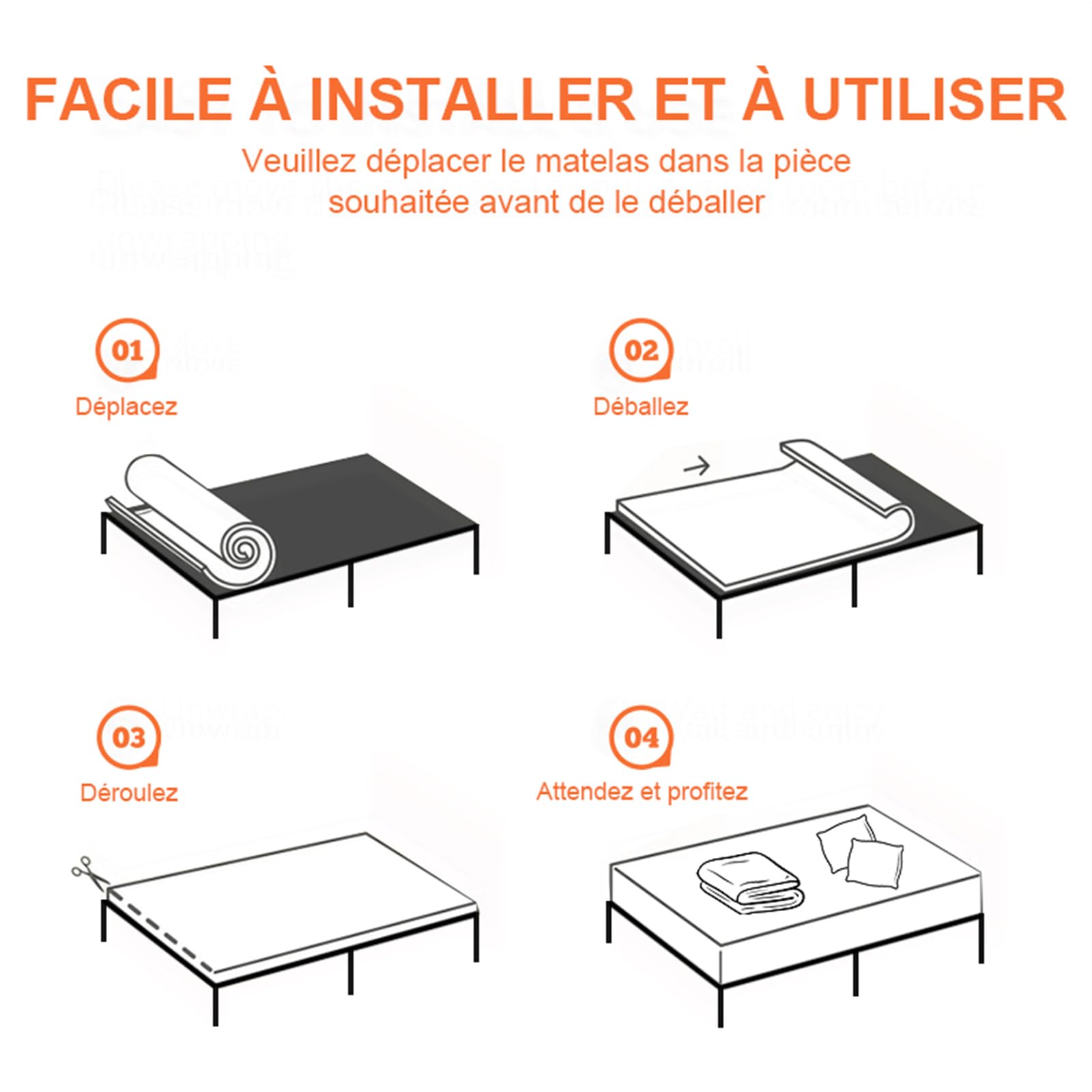 Ensemble Matelas 160x200 et Lit et Couette et 2Oreillers(Pack Matelas 160x200+Lit Métal)