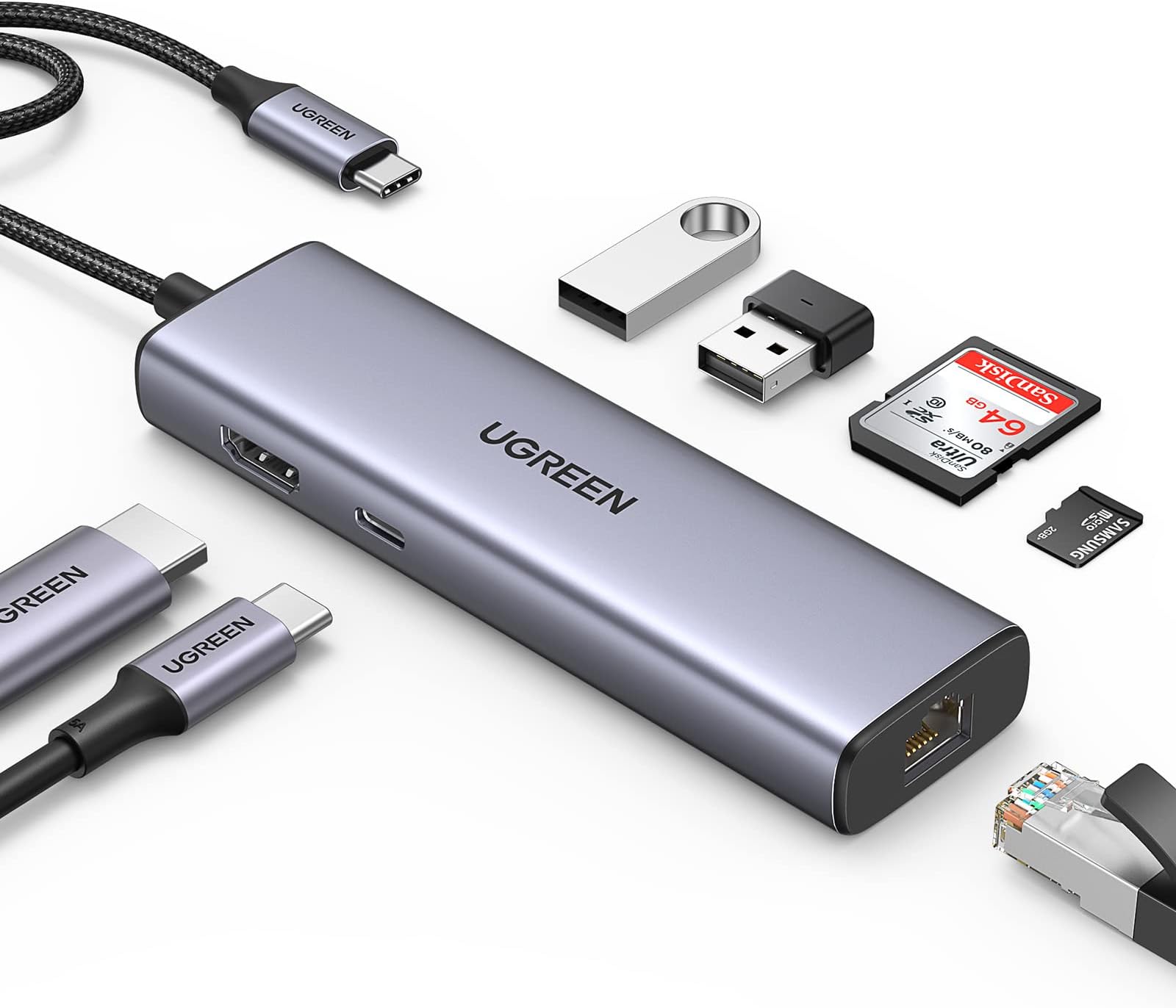 USB C Hub Ethernet Gigabit HDMI 4K PD 100W 7 in 1 Docking Station Adapter RJ45 SD Card Reader Compatible with iPhone 16 15 MacBook iPad Air Pro 2024 Mac Mini M4 Surface Steam Deck