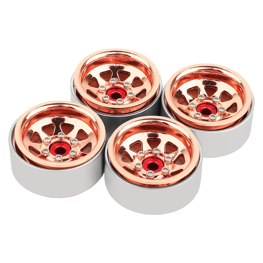 Pothyes 1.0 Beadlock Wheel -3.78mm Offset Wheel Rims for 1/18 1/24 RC Crawler Car Axial AX24 SCX24 FMS FCX24 TRX4M Upgrades (Rose Gold)