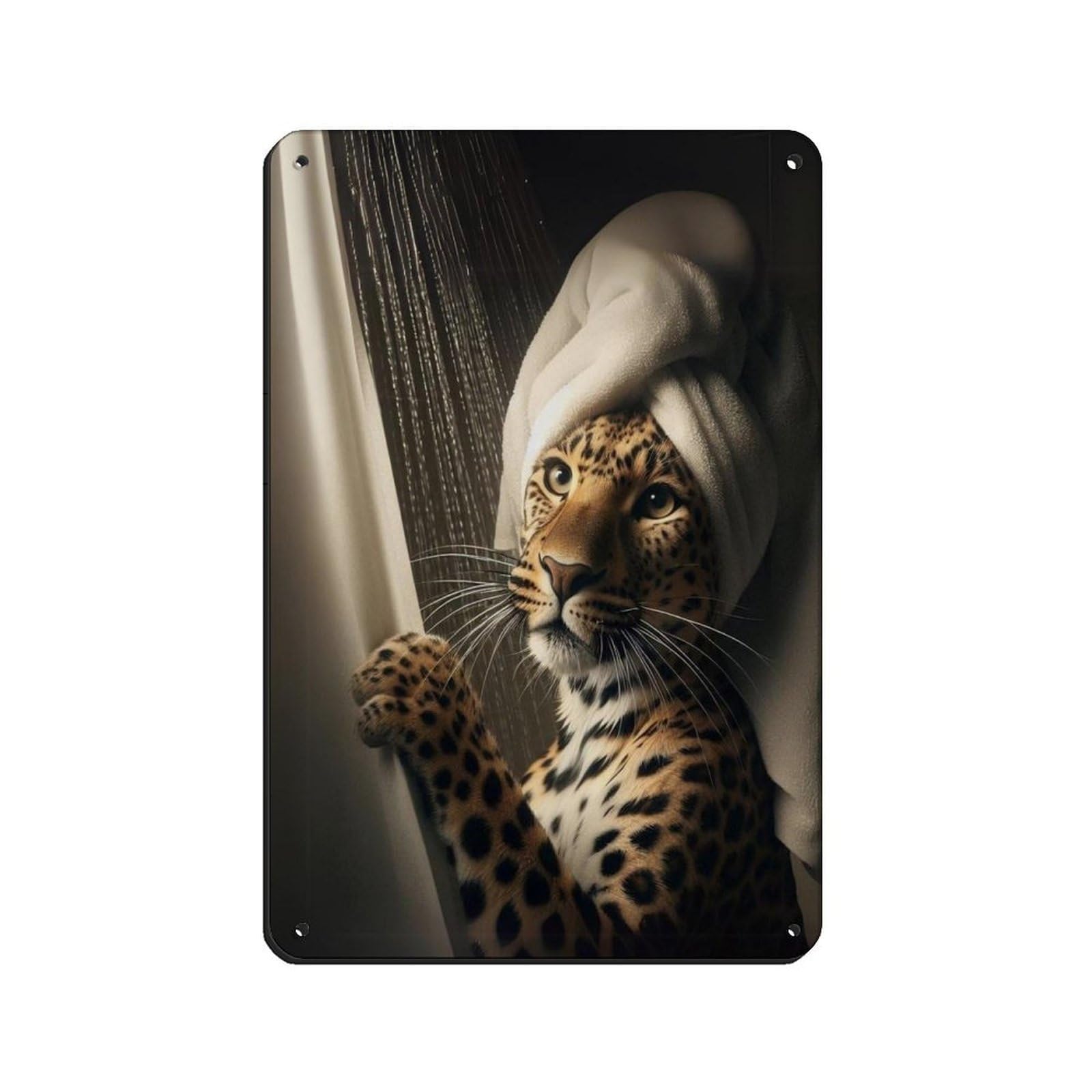 Big Cat Peeking Out of Shower Curtain Retro Poster Metal Tin Sign Chic Art Retro Iron Painting Bar People Cave Cafe Family Garage Poster Wall Decoration 8x12inch(20x30cm)