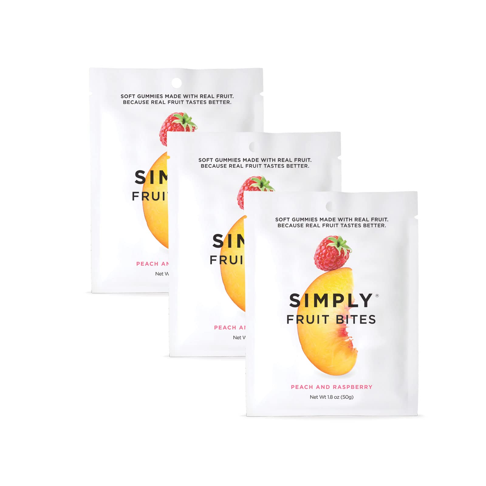 Simply Gum Fruit Bites | Made with Real Fruit | Peach and Raspberry | 1.8 oz (Pack of 3) | No Cane Sugar + Gluten Free + Kosher