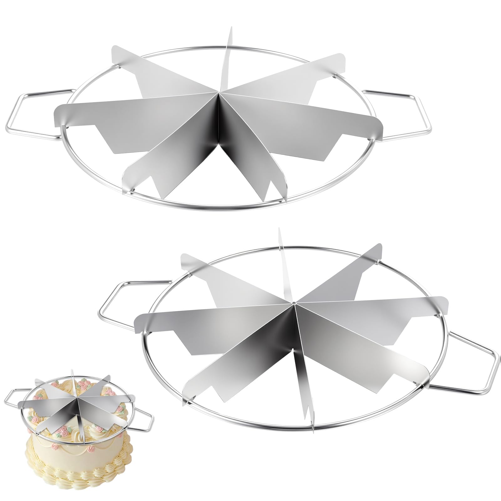 Lot de 2 emporte-pièces à tarte 8 tranches et 7 tranches – Trancheuse à tarte en acier inoxydable de 34,5 cm et coupe-gâteau au fromage, trancheuse à gâteau de qualité commerciale pour des tranches