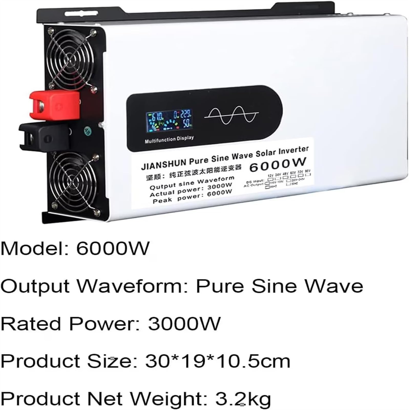 5000W 6000W 8000W 10000W 12000W Pure Sine Wave Inverter Power Inverter DC 12V 24V 48V 60V 72V to 110V 220V AC Converters Voltage Transformer Solar Inverter for RV/Outdoor/Camping(6000W,12Vto220V)