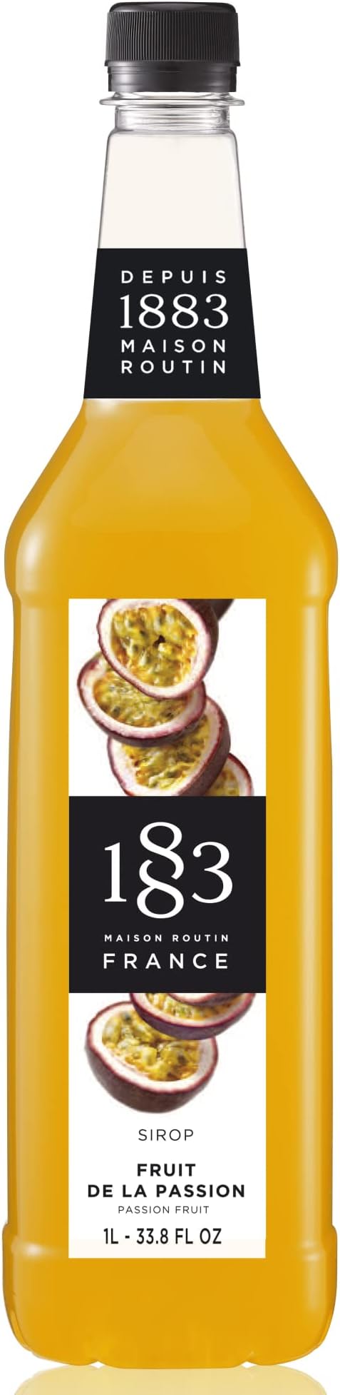 1883 Passion Fruit Syrup for Drinks, Made in France, 1 Liter Plastic Bottle