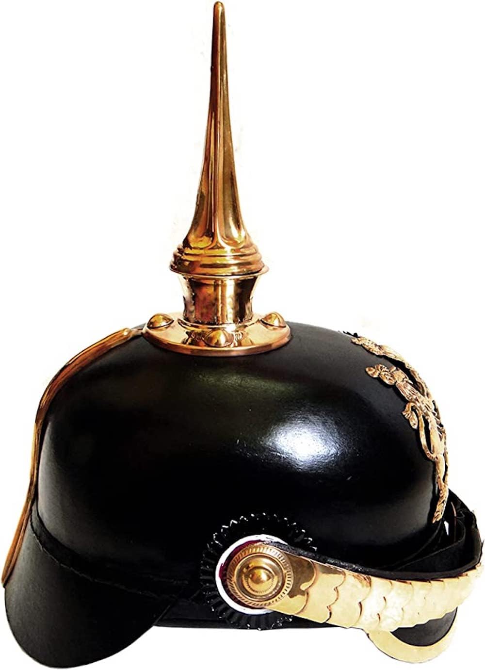 AnNafi® German Pickelhaube Helmet | Leather Pickelhaube Imperial Prussian Helmet | Brass Military Officer Long Spiked Top Men’s Costume | WWI & WWII Helmets Replica LARP Re-Enactment Party Costumes