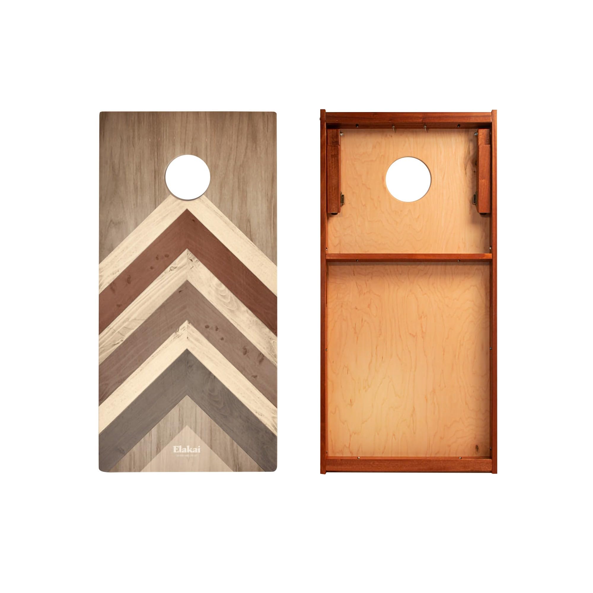 Skip's Garage Terra Chevron Waterproof Cornhole Boards - Includes (2) Boards (NO Bags) + (1) Carry Case, (2) Hole Lights & (2) Edge Lights