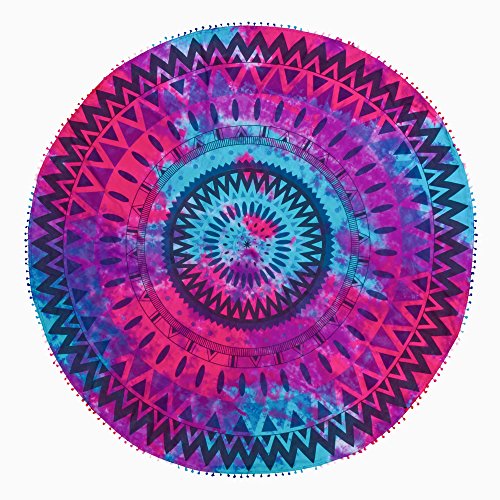 TEXTIL TARRAGO Toalla Pareo redondo 180 cm diametro 100% algodón con Pom-pom laces mandala