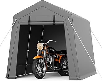 GAOMON 6'x6' Outdoor Portable Garage, Waterproof & UV-Resistant Storage Shed with 2 Roll-Up Doors, Carport Tent for Motorcycle, Bike, and Tools, Gray