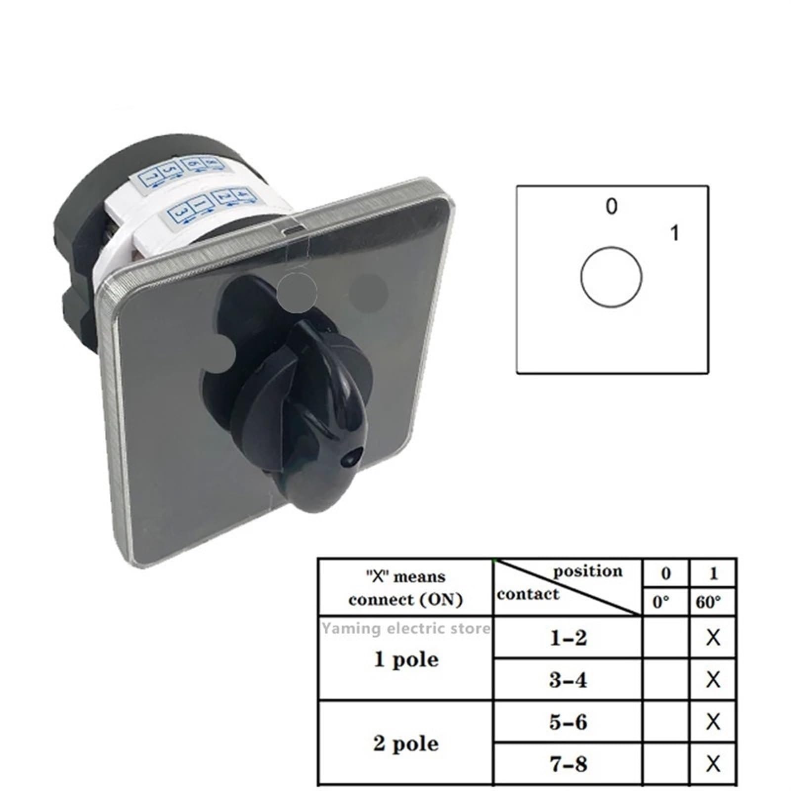 Interruptor de Leva rotatorio 8 terminales y 2 Polos 50 A, Interruptor selección Transferencia Universal, posición Opcional YMZ12-50/2(0-1)