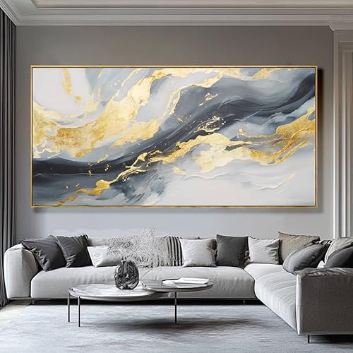 Miniatura 6 de SDYA Lienzo abstracto grande para pared, decoración dorada, pintura azul para sala de estar, dormitorio, cocina, oficina en casa, 29 x 58 pulgadas