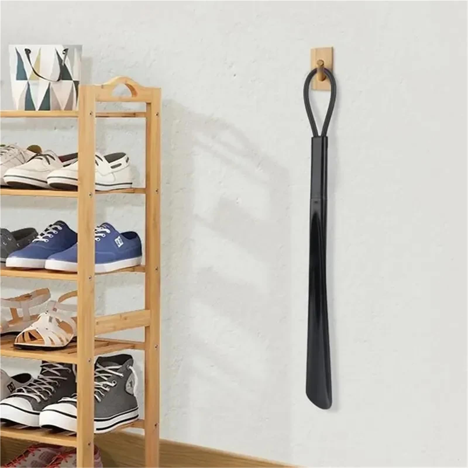 Cuernos de zapato extralargos, cuerno de plástico negro, forma de cuchara, elevador de calzador, accesorios flexibles for zapatos