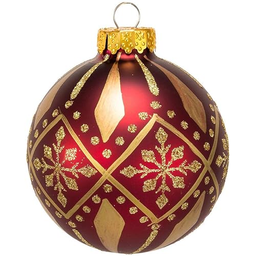 Kurt Adler 80 Mm Burg/Gold Pattern Glitters Balls 6 Pieces, Christmas