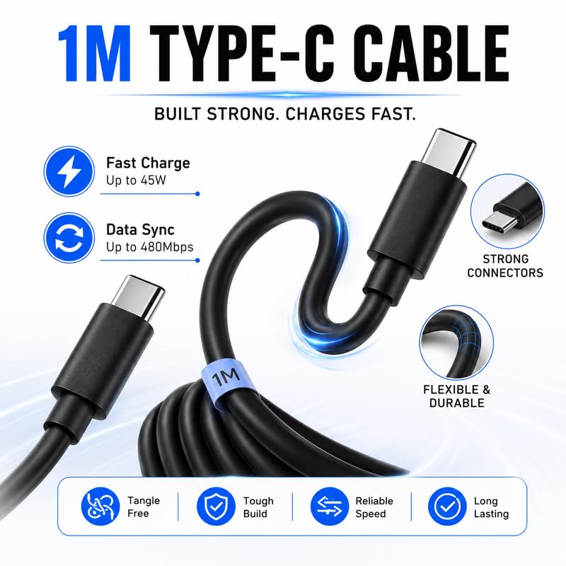 Image of 45W Fast Charging USB-C Adapter with 1 Meter Type-C Cable Charger Compatible with Samsung Galaxy S26|S25|S24|S23 Ultra |Z Fold5|Z Fold6|Z Fold8|Z Flip5|Z Flip6| Z Flip5|S11|S10|S9 Tab Series
