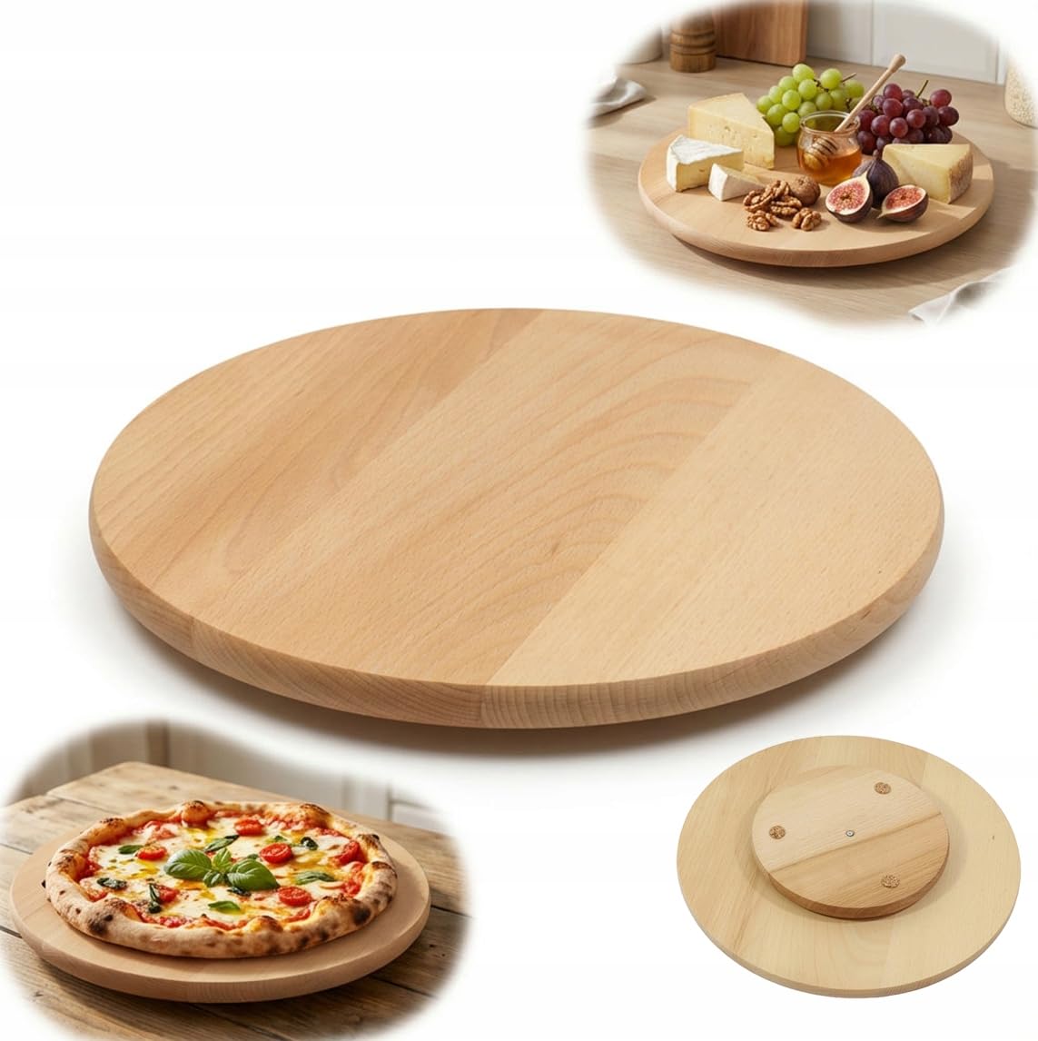 Deska drewniana OBROTOWA 30 cm okrągła na przystawki DO SERWOWANIA sery pizza