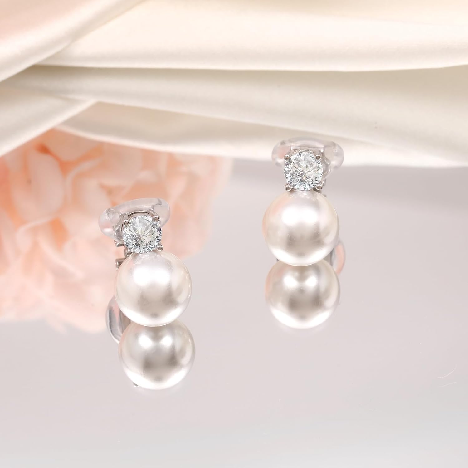 Pearl Clip on Earrings for Women 14K Gold Silver Plated Pearl Earrings Cubic Zirconia Non Pierced Earrings for Women Jewelry Gifts Wedding Party - Image 6
