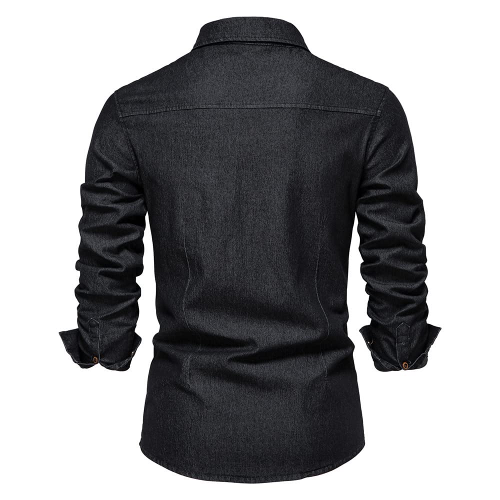 Camisa vaquera de algodón para hombre, talla grande, 5XL, de manga larga, estilo vaquero, casual, ajustada, con botones, con dos bolsillos