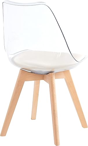 Miniatura 8 de Nordlys Set of 4 Transparent Dining Chairs with Wooden Legs and Beige Seats Modern Design Style Dining Room