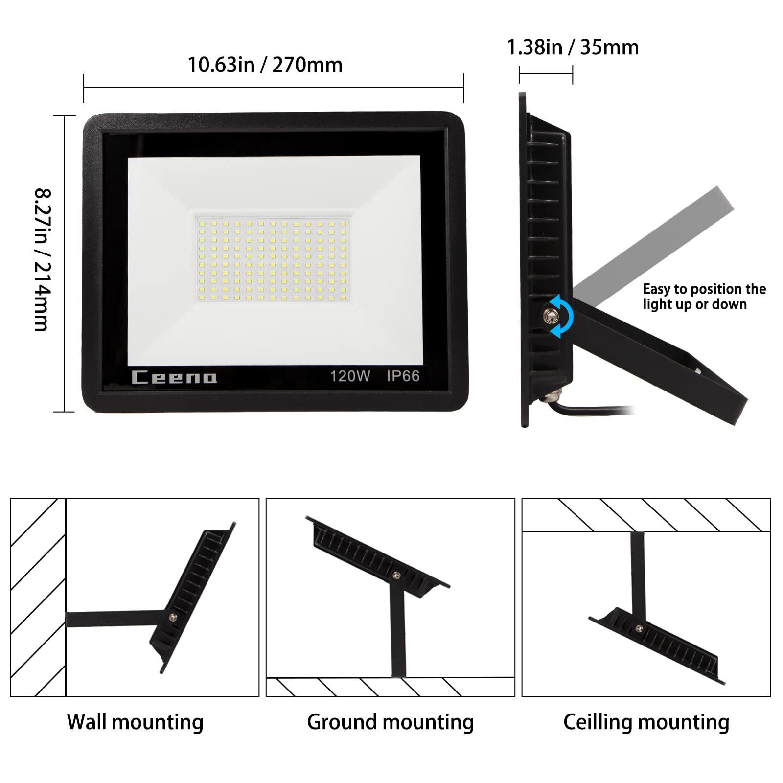 Ceena - Zestaw 2 szt. 120 W Wtyczka LED Flood Light, Super Bright 12000LM z przełącznikiem i kablem o długości 5,9 stopy, IP66 wodoodporne 6000K LED oświetlenie robocze na podwórku